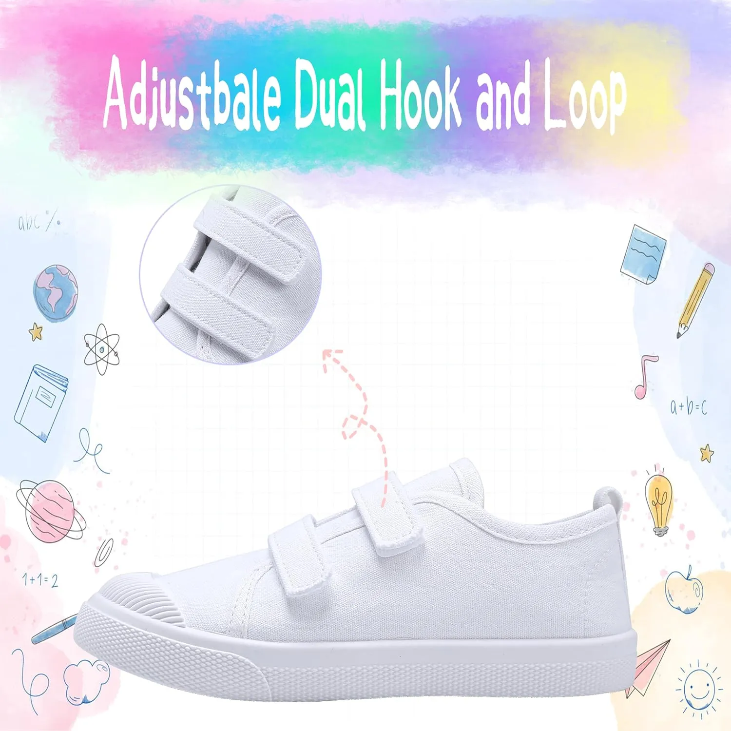 Kids White Shoes Toddlers Canvas Sneakers Slip-on Light Weight Comfortable Causal Running Shoes Skin-Friendly for Boys Girls
