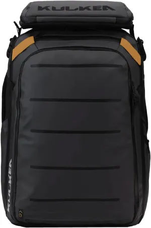Käydä 40L Travel Backpack - Spacious Carry On Backpack with Detachable Travel Pouch, Magnetic Water Bottle Pocket, Passport and Laptop Pocket - Convertible Boot Bag for Snow Sports (Black/Gold)