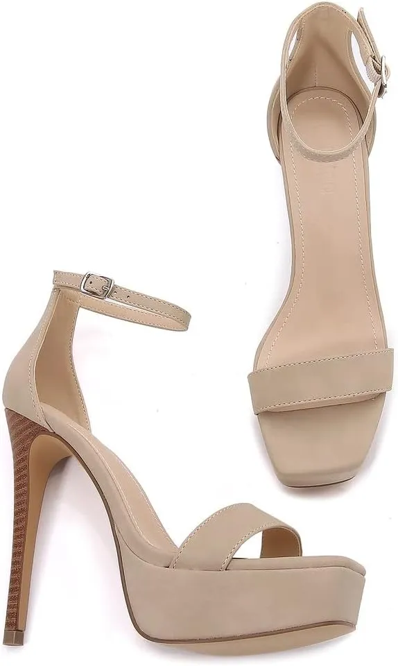 LizFoYa Women Square Toe Platform Sandal Stiletto Heels Open Toe Strappy Leather Dress Heeled Sandals for Party Night
