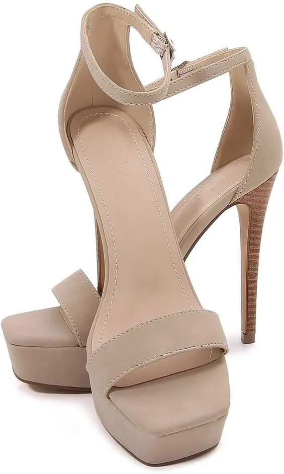 LizFoYa Women Square Toe Platform Sandal Stiletto Heels Open Toe Strappy Leather Dress Heeled Sandals for Party Night