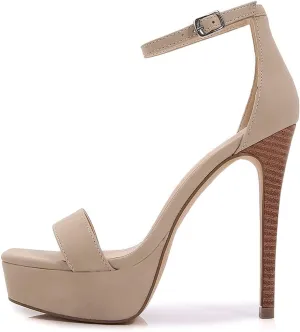 LizFoYa Women Square Toe Platform Sandal Stiletto Heels Open Toe Strappy Leather Dress Heeled Sandals for Party Night