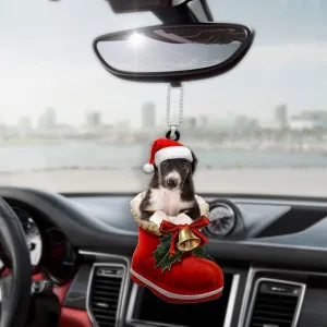 Lovely Borzoi in Santa Boot Christmas Acrylic Ornament, Gift for Borzoi Dog Lovers to Decor Car On Xmas Day, 2D Decorative 2-Sided Flat Car Hanging Ornament