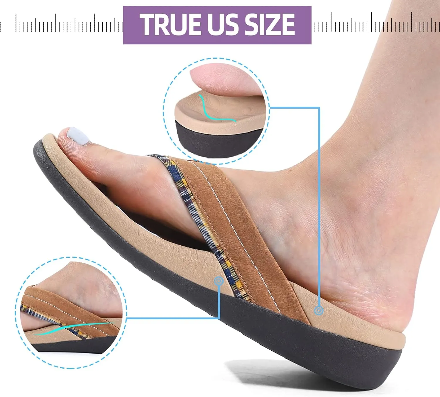 MEGNYA Orthopedic Walking Sandals with Arch Support, Casual Plantar Fasciitis Flip Flops for Flat Feet, Comfortable Cushioned Foam Slippers for Beach Summer