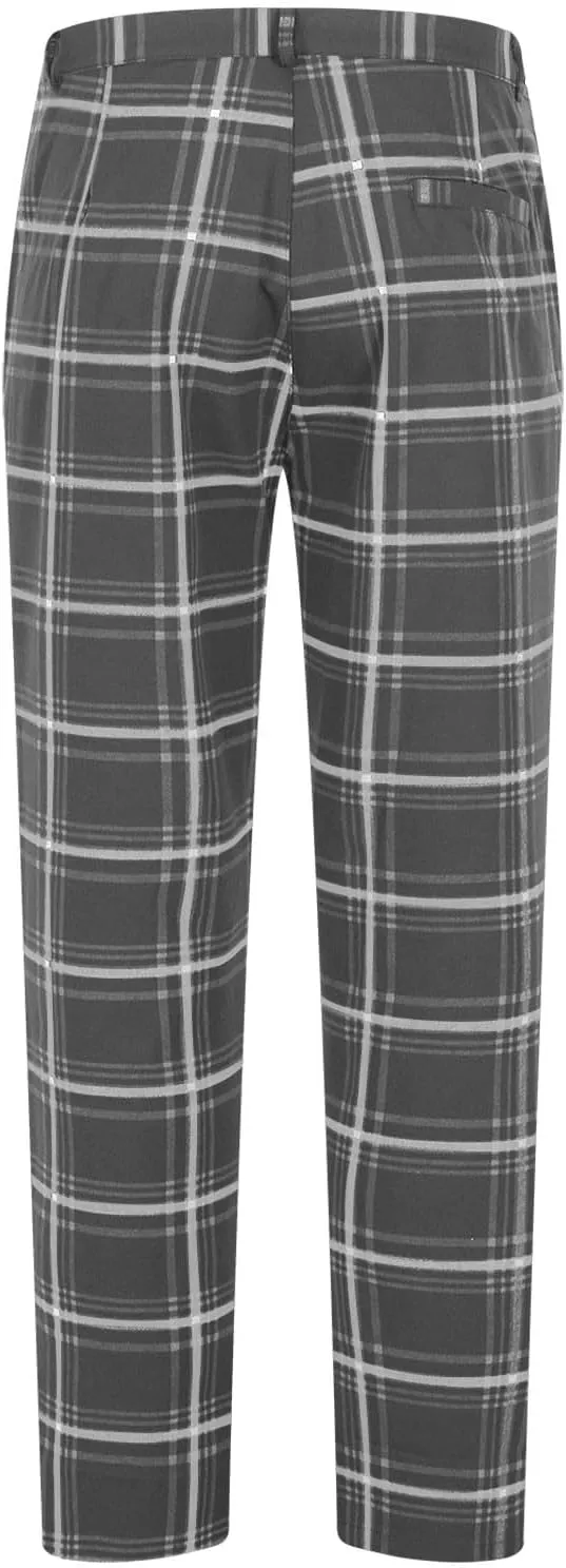 Mens Dress Pants Slim Fit Stretch Fashion Plaid Pant Skinny Leg Striped Button Work Pants Straight Casual Pants