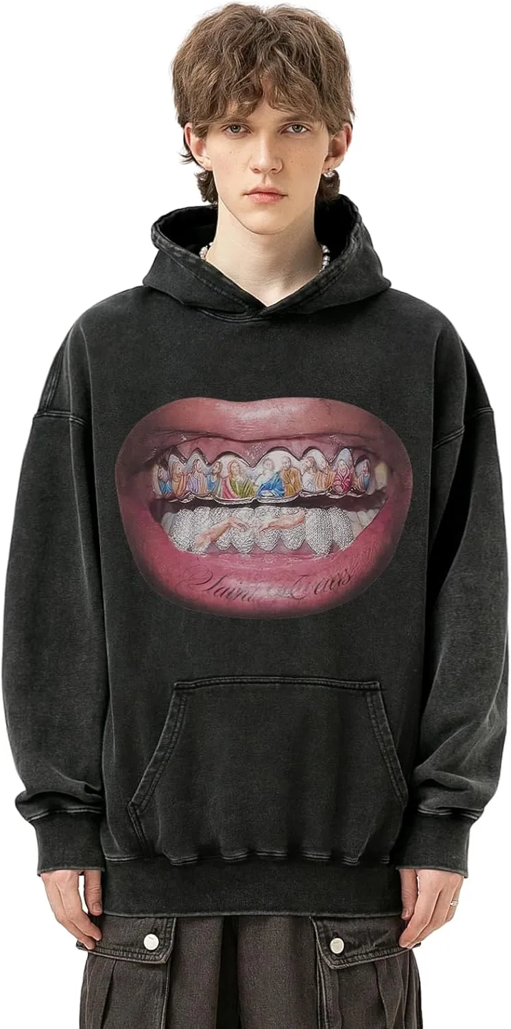Men's Jesus Disciple Print - Sundays Off Edition Hoodies Casual Oversized Vintage Sweatshirts Khaki