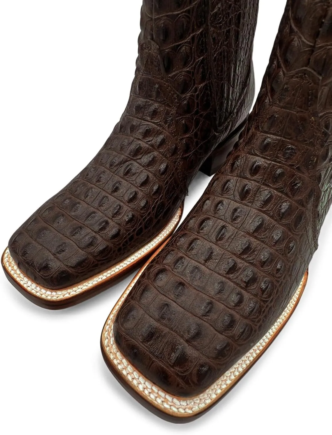 Mens Leather Short Ankle Cowboy Boot With Embossed Crocodile Print