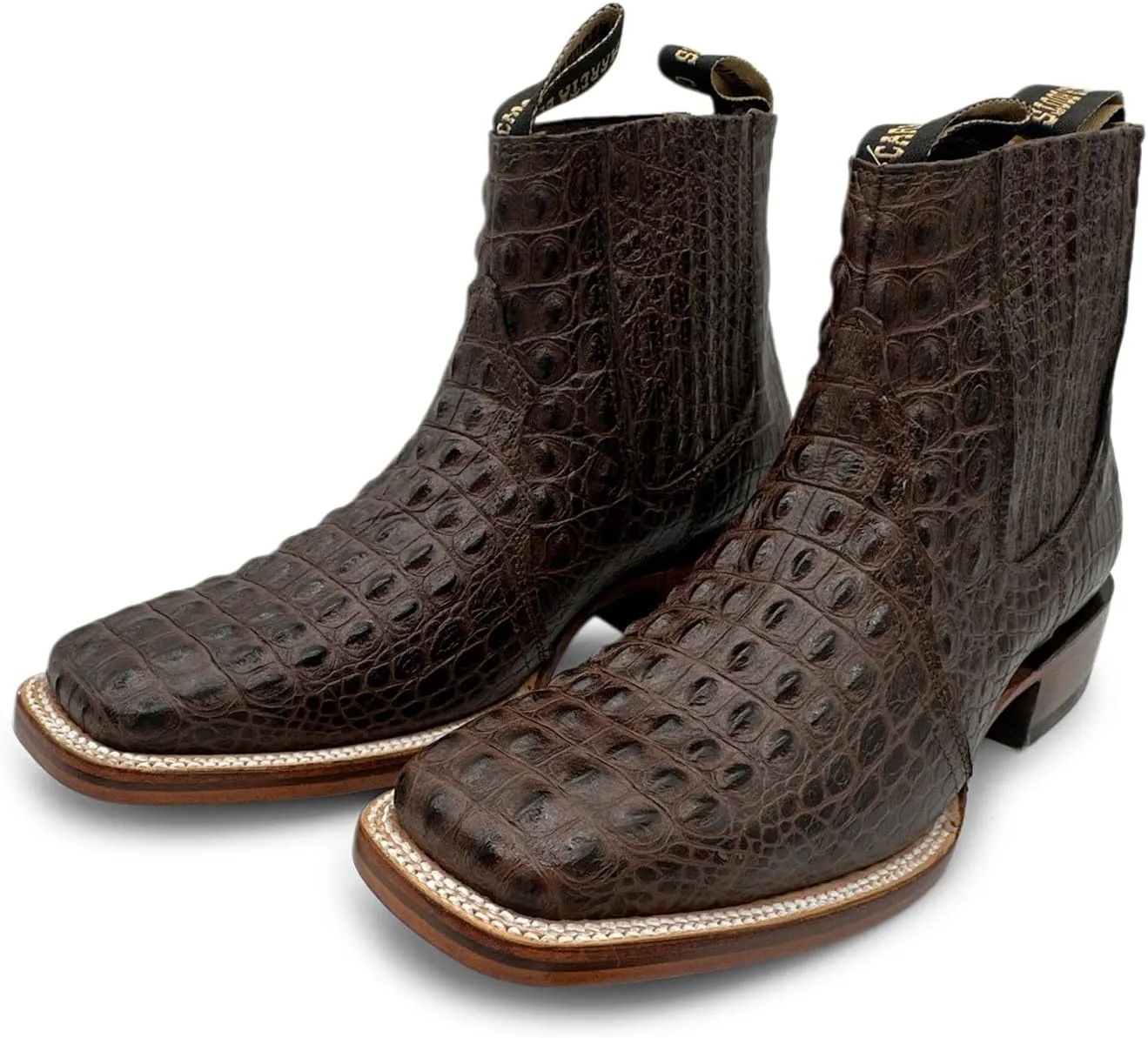 Mens Leather Short Ankle Cowboy Boot With Embossed Crocodile Print