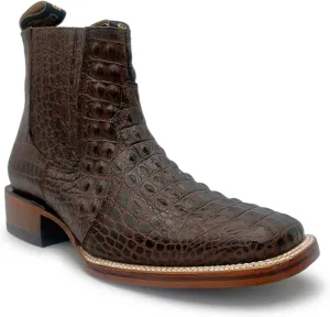 Mens Leather Short Ankle Cowboy Boot With Embossed Crocodile Print