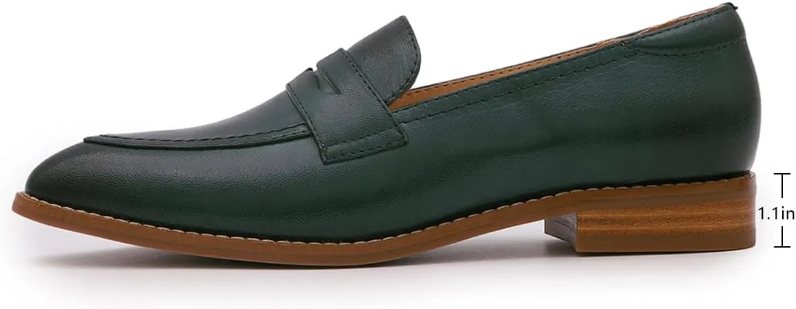 Mona flying Women's Leather Pointed Toe Penny Loafer Dress Casual Slip on Flat Office Work Shoes for Ladies