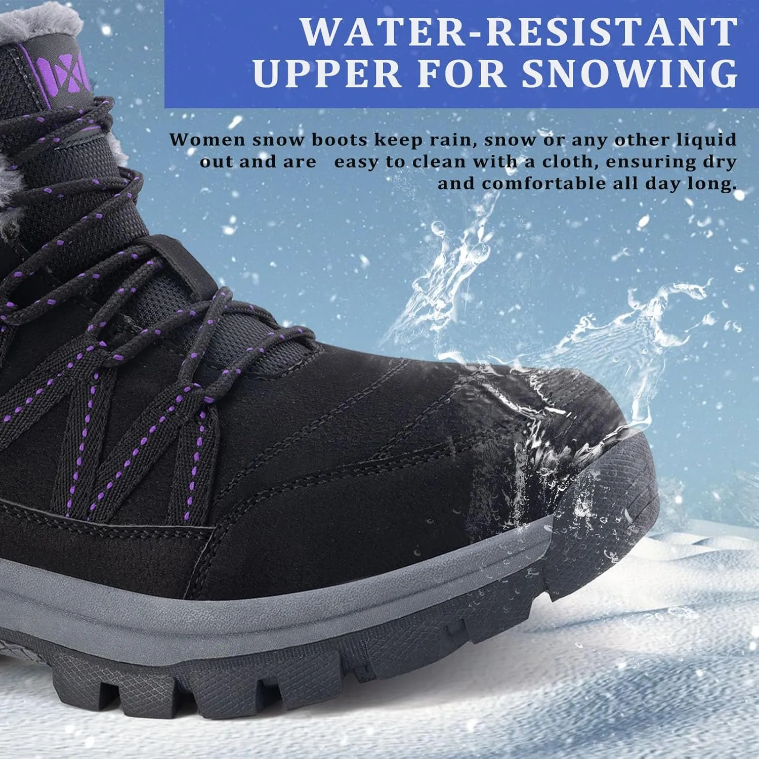 Moodeng Women Winter Boots Warm Comfortable Outdoor Ankle Boots Lace Up Hiking Boots Non-Slip Trekking Shoes