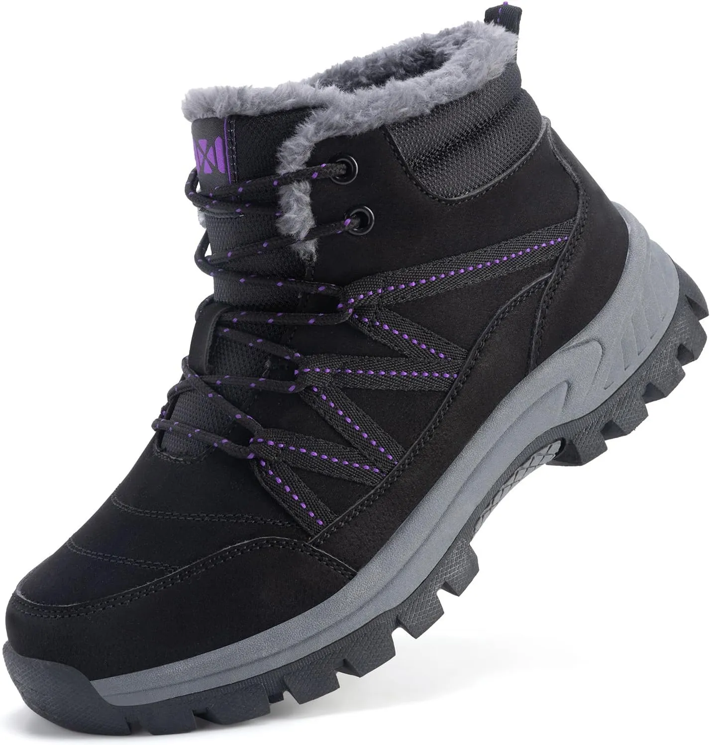 Moodeng Women Winter Boots Warm Comfortable Outdoor Ankle Boots Lace Up Hiking Boots Non-Slip Trekking Shoes