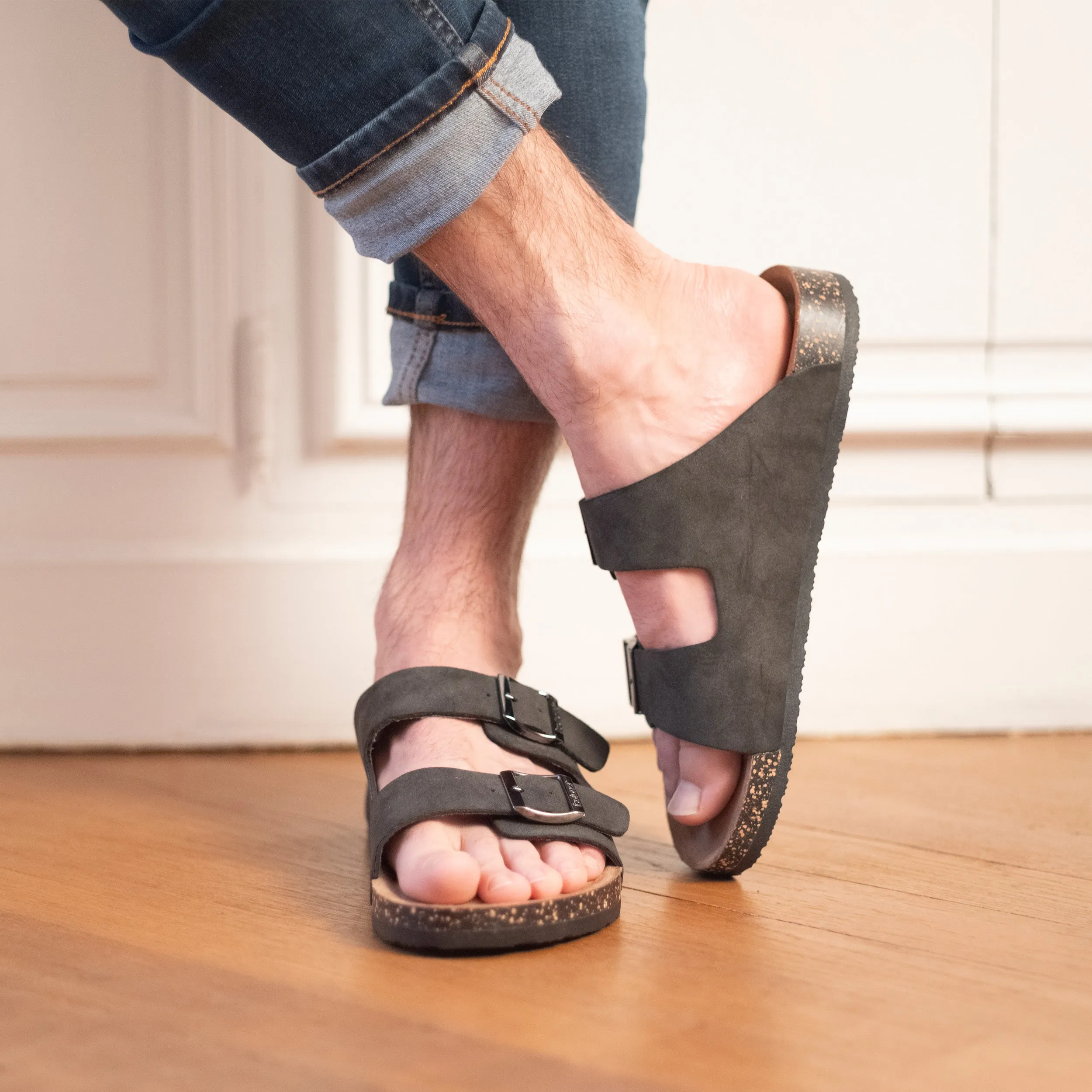 Mules sandales Homme double bride Gris