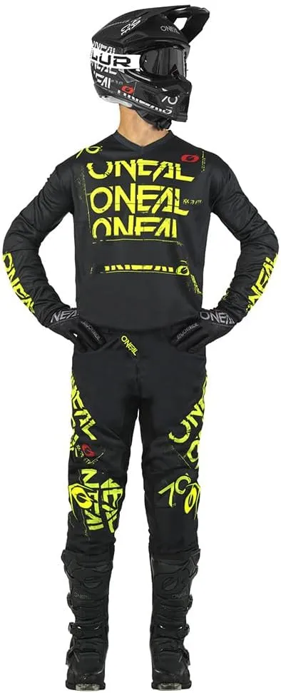 MX Outfit O'Neal Element Static Black Neon Men (W34/X-Large) Protective Pants Jersey dirt bike bundle motocross off-road combo set