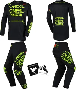 MX Outfit O'Neal Element Static Black Neon Men (W34/X-Large) Protective Pants Jersey dirt bike bundle motocross off-road combo set