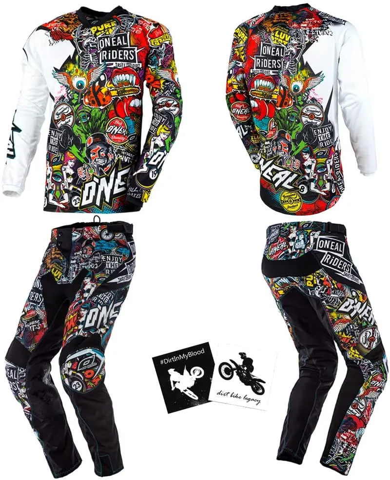 MX Outfit O'Neal Mayhem Lite Crank Men (W32/Medium) Protective Pants Jersey riding bundle motocross dirt bike package
