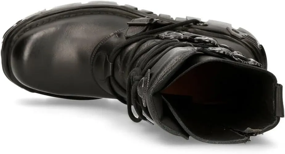 New Rock Men's Metallic 391 Black Reactor Skull Devil Goth Punk Leather Calf Boots