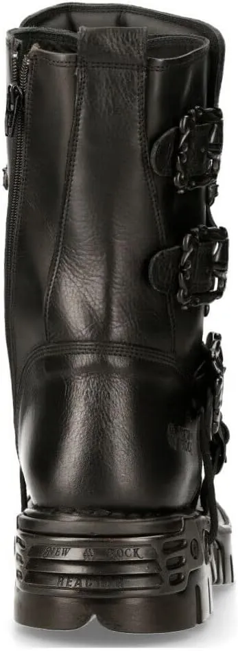 New Rock Men's Metallic 391 Black Reactor Skull Devil Goth Punk Leather Calf Boots