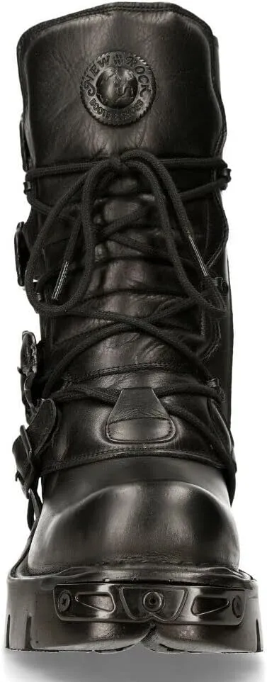 New Rock Men's Metallic 391 Black Reactor Skull Devil Goth Punk Leather Calf Boots