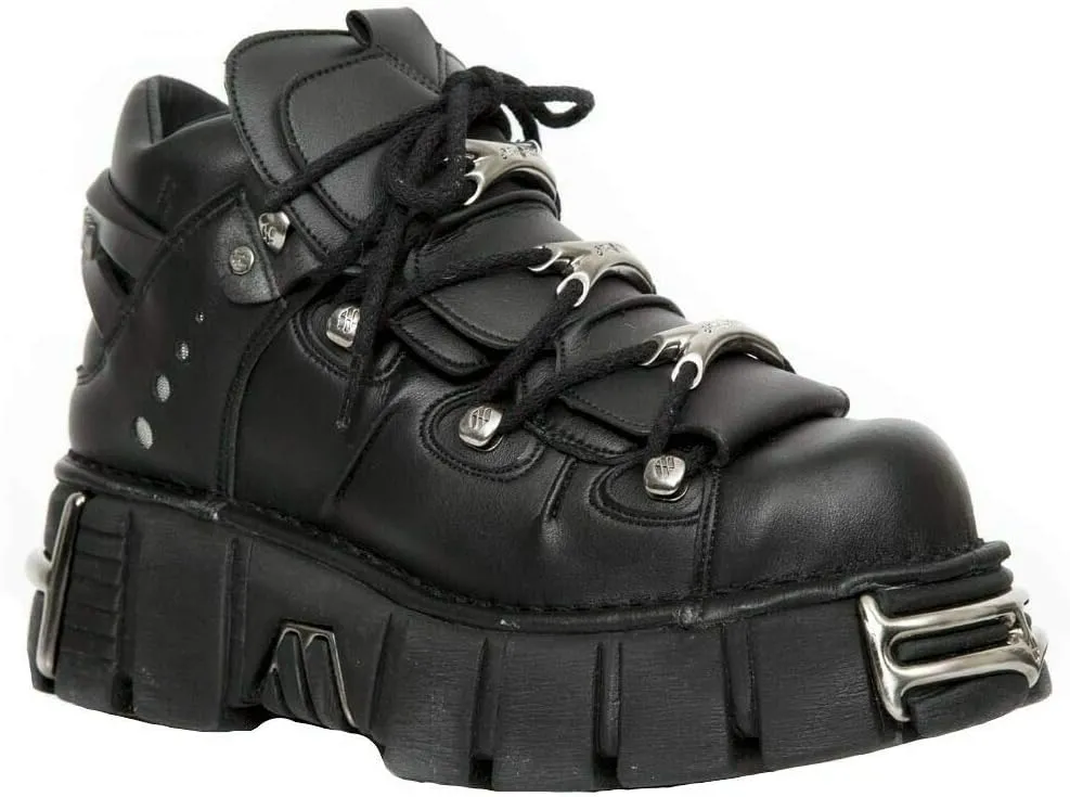 New Rock Tower Ankle Boots M-106-VS1 Women's Metallic Black Vegan Leather Gothic Punk Rock