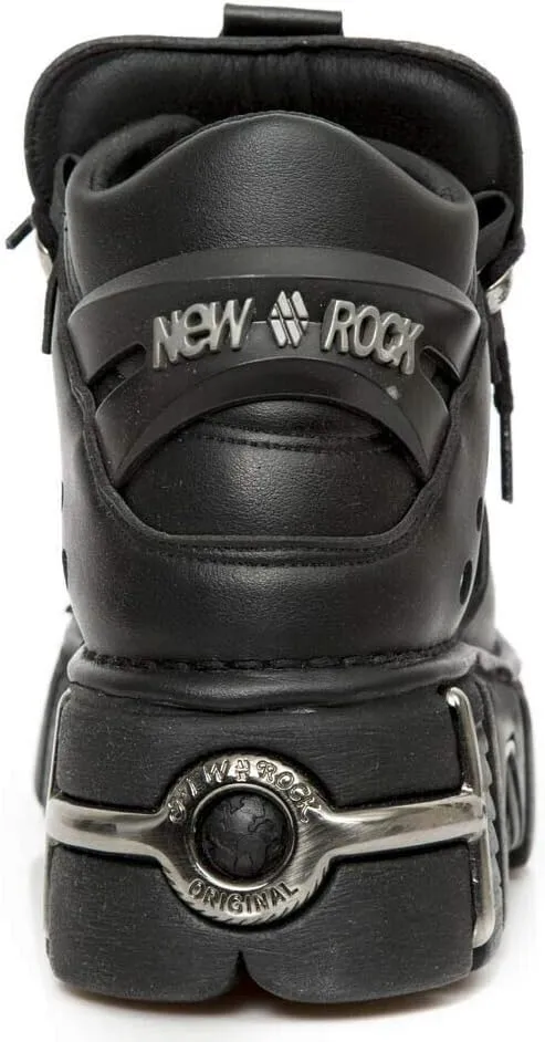New Rock Tower Ankle Boots M-106-VS1 Women's Metallic Black Vegan Leather Gothic Punk Rock