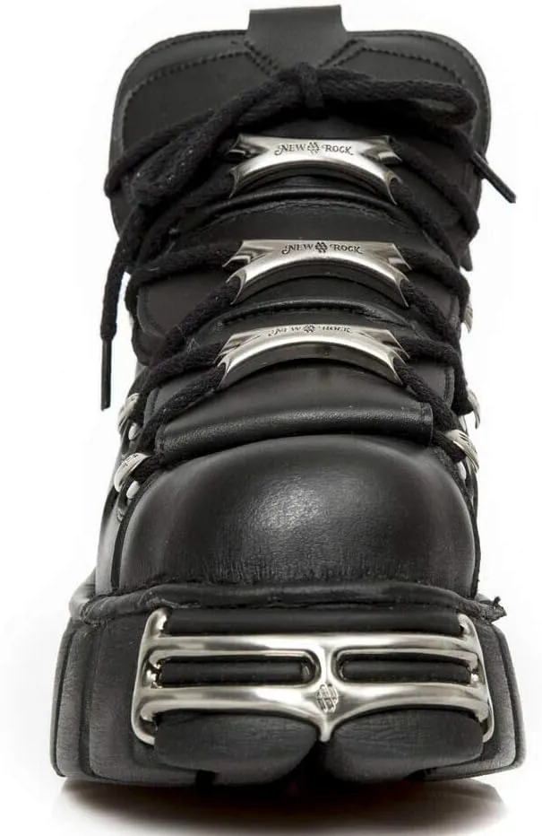 New Rock Tower Ankle Boots M-106-VS1 Women's Metallic Black Vegan Leather Gothic Punk Rock