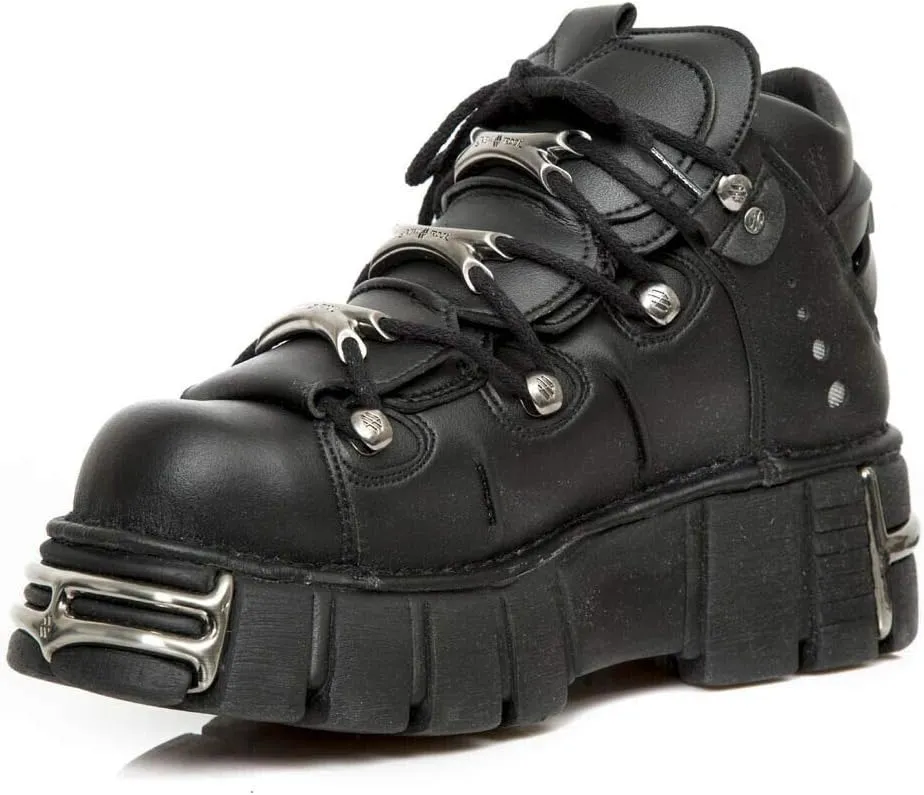 New Rock Tower Ankle Boots M-106-VS1 Women's Metallic Black Vegan Leather Gothic Punk Rock