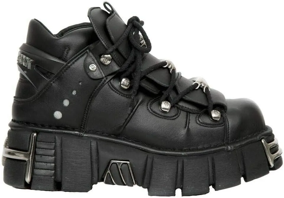 New Rock Tower Ankle Boots M-106-VS1 Women's Metallic Black Vegan Leather Gothic Punk Rock