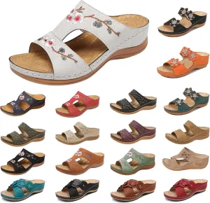 oiangi Women's Sandals Comfortable Wedge Sandals with Arch Support Summer Casual Fish Mouth Open Toe Slip-on Slipper Flower Hollow Platform Slides Flip Flops