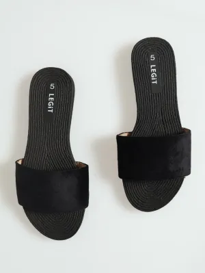 One Strap Microfibre Mule Sandal - Black