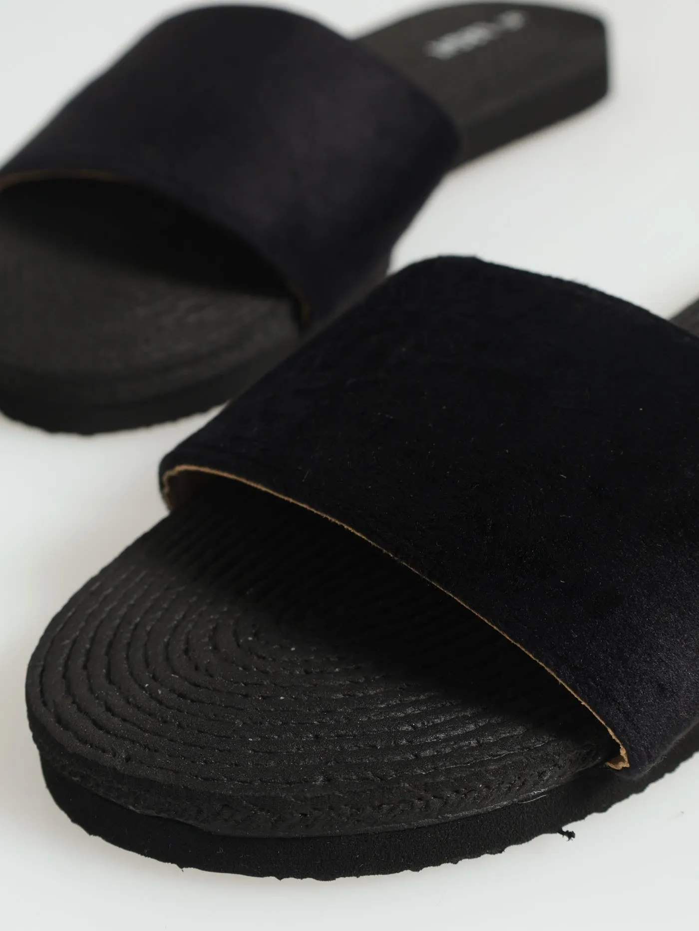 One Strap Microfibre Mule Sandal - Black