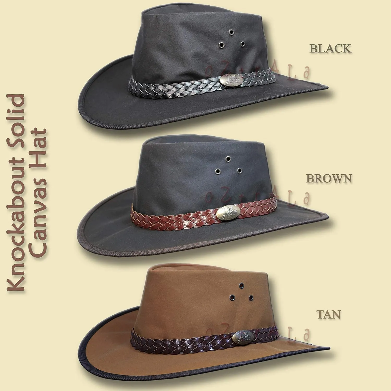 Oztrala Hat Oilskin Canvas Australian Outback Leather Mens Black Cowboy Bucket HCKS HCKB US