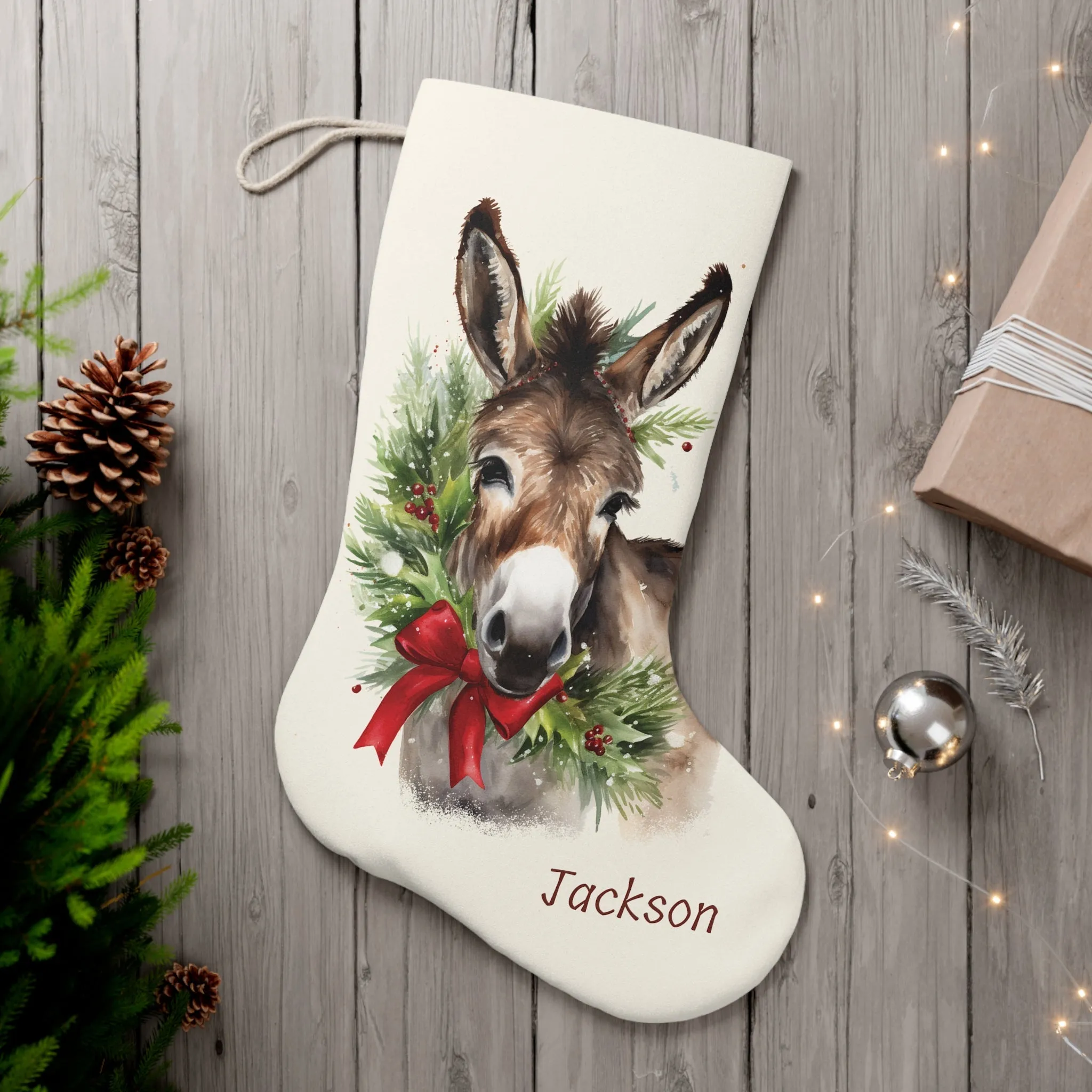 Personalized Christmas Mule Stocking, XL Holiday Stocking