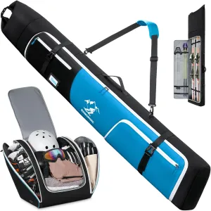 RAINSMORE Ski Bag and Boot Bag Combo 360°Fully Padded Ski Bags for Air Travel, Snowboard Bag Snow Ski Boot Bag Fit Skis Up to 200cm and Boots Up To Size US13, Water-Resistant Ski Boot Travel Bag