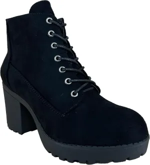 REVOL Women's Melanie Second Chunky Heeled Lace Up Ankle Bootie Combat Boot