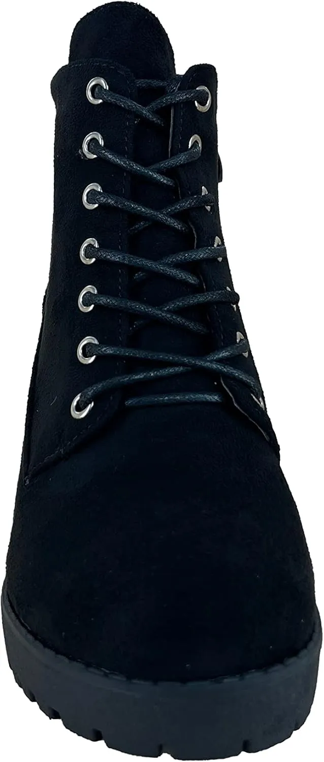 REVOL Women's Melanie Second Chunky Heeled Lace Up Ankle Bootie Combat Boot