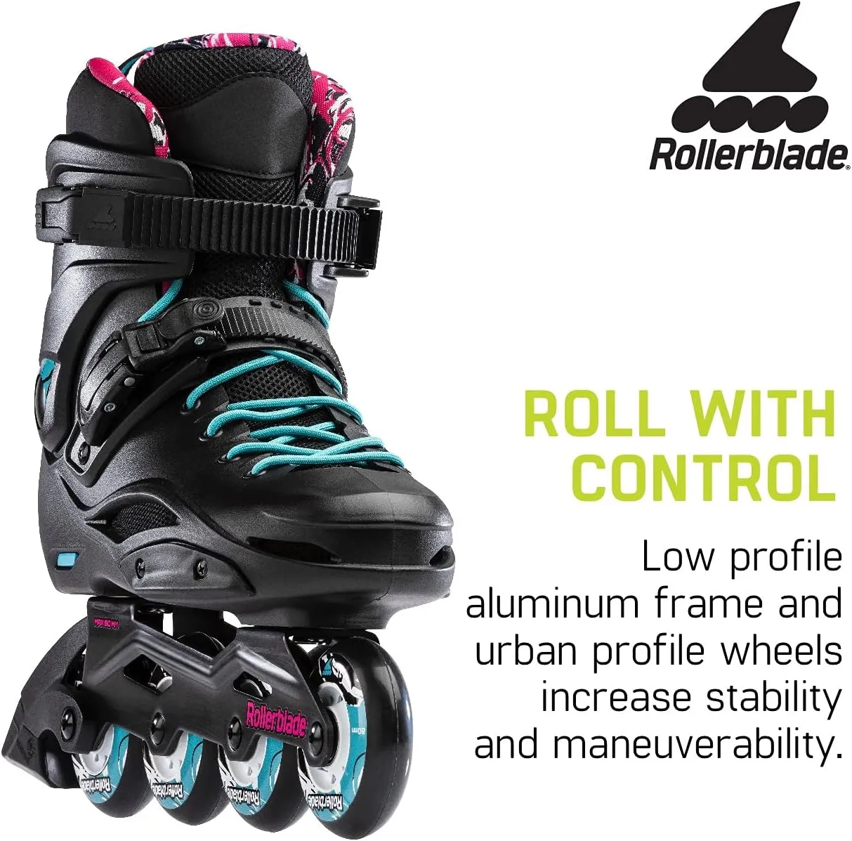 Rollerblade RB Cruiser Women's Adult Fitness Inline Skate, Black/Aqua, Urban Performance Inline Skates