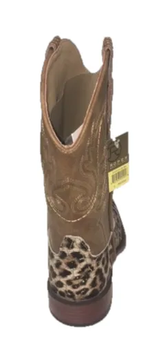 Roper Dark Tan top and Gold Glitter flecks on Leopard bottom Big Kids Square Toe Western Boots 0911919012800TA