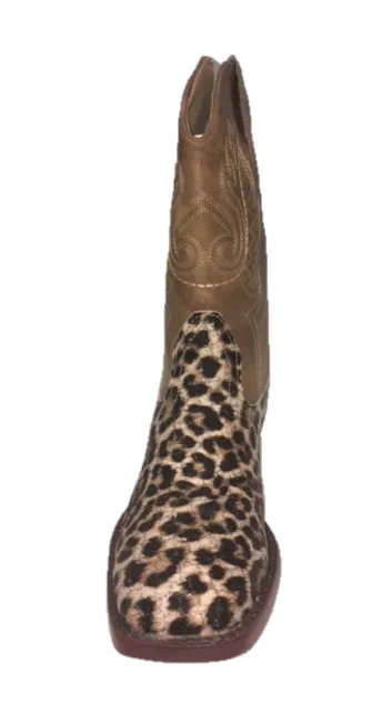 Roper Dark Tan top and Gold Glitter flecks on Leopard bottom Big Kids Square Toe Western Boots 0911919012800TA