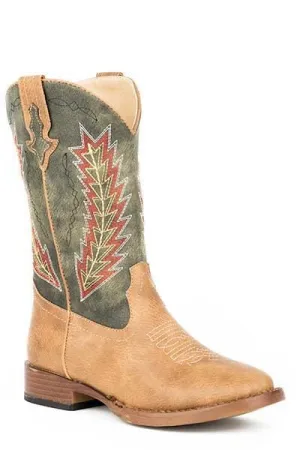 Roper Kids Arrowheads W SqToe Cowboy Boots 1 Tan