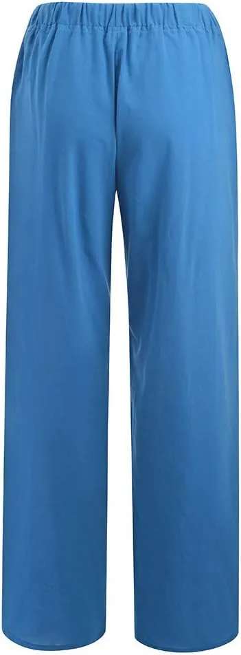 Ruziyoog Women's Cotton Linen Pants Summer Drawstring Waist Wide Leg Lounge Palazzo Pants Casual Loose Yoga Trousers