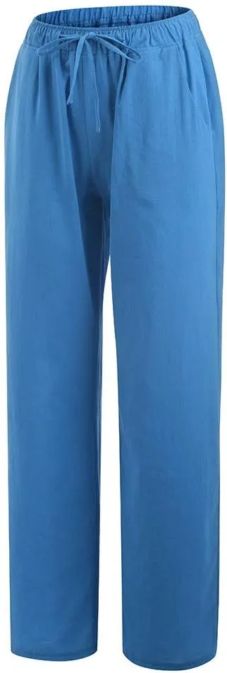 Ruziyoog Women's Cotton Linen Pants Summer Drawstring Waist Wide Leg Lounge Palazzo Pants Casual Loose Yoga Trousers