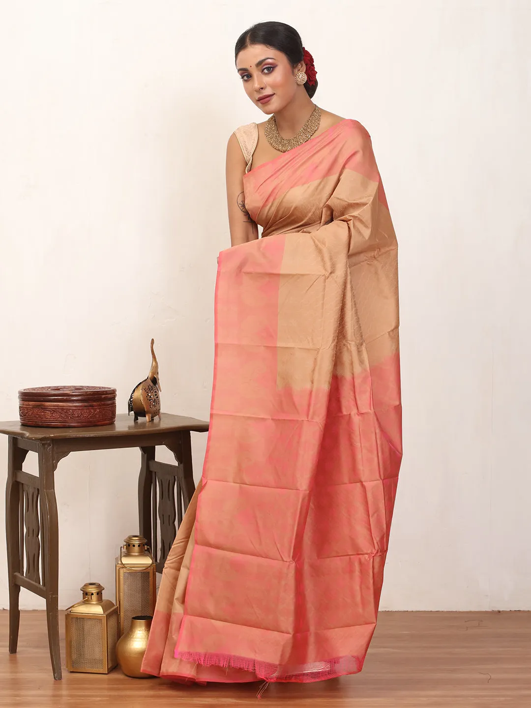 Saree Pink Silk English Kanjivaram Rose Efficient shipping Cotton Sandal Hassle-free delivery and