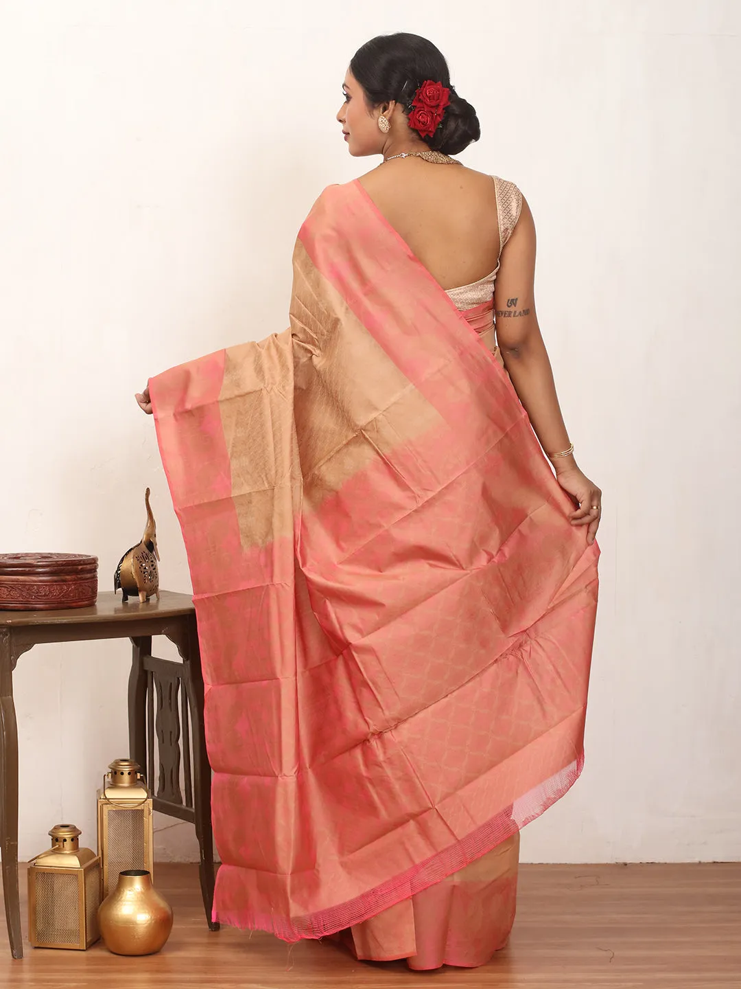 Saree Pink Silk English Kanjivaram Rose Efficient shipping Cotton Sandal Hassle-free delivery and