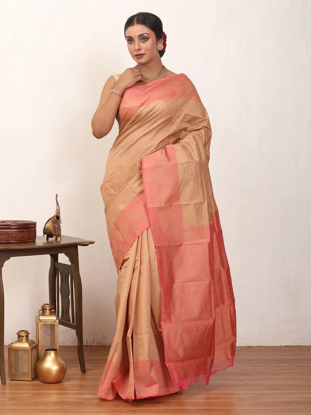 Saree Pink Silk English Kanjivaram Rose Efficient shipping Cotton Sandal Hassle-free delivery and