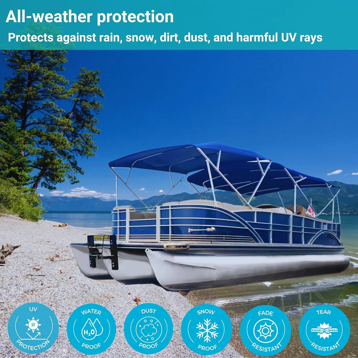 SavvyCraft 4 Bow Bimini Top Replacement Cover 10 Feet Long, Durable Marine Grade Canvas Sun Shade Boat Canopy, Easy Install Zipper Sleeves, 4 Bow 120 inches Long, 91-96 inches Wide, Grey Color