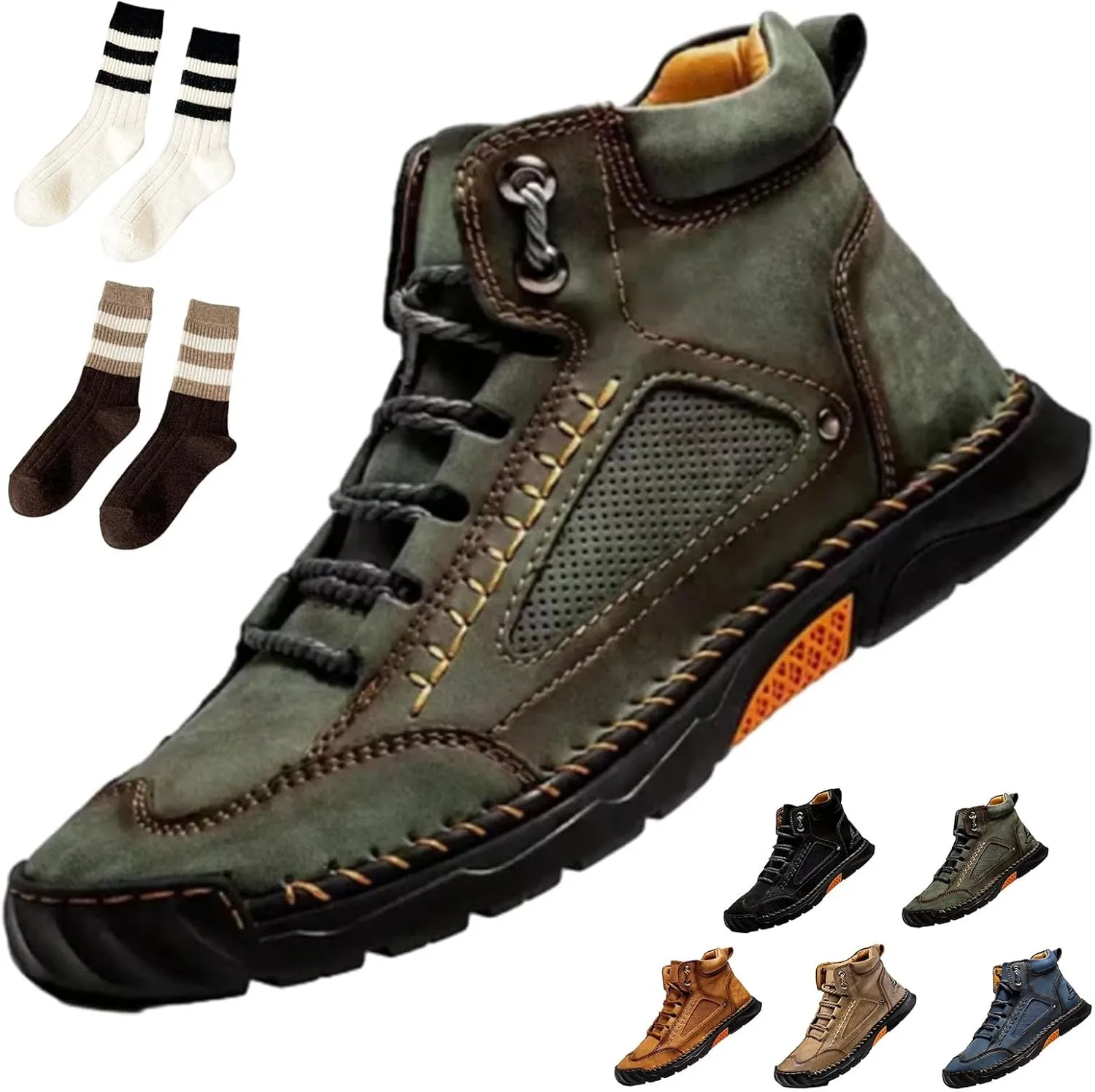 Sawbehind Mens Boots, Sawbehind Men's Comfortable Handmade Leather Boots, Waterproof, Non-slip, Arch Support