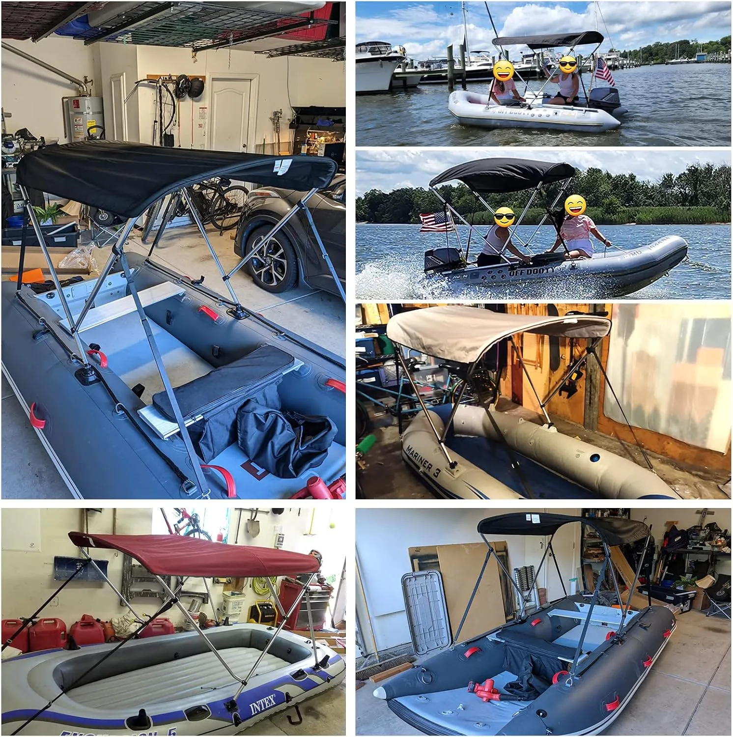 Seamander Inflatable Boat Bimini Tops,Rib Canopy Boat Top Cover 1.5mm Thickness Aluminum Tube with Mounting Hardwares