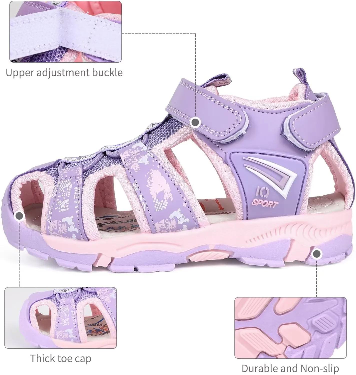 seannel Kids Athletic Sandals Boys and Girls Outdoor Hiking Sports Closed-Toe Sandal Pool Beach Shoes Summer Water shoes
