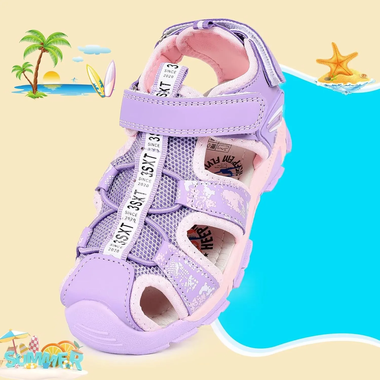 seannel Kids Athletic Sandals Boys and Girls Outdoor Hiking Sports Closed-Toe Sandal Pool Beach Shoes Summer Water shoes