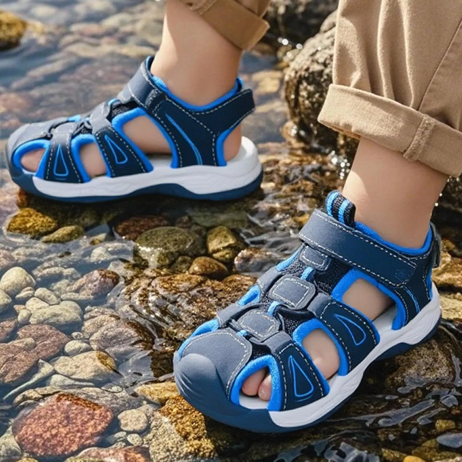 seannel Kids Athletic Sandals Boys and Girls Outdoor Hiking Sports Closed-Toe Sandal Pool Beach Shoes Summer Water shoes